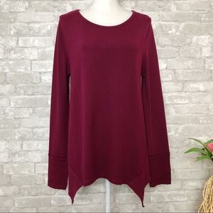 UMGEE USA Burgundy Long Sleeve Scoop Neck Shark Bite Hem Sweater Size Medium